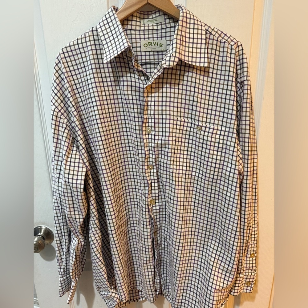 Orvis Purple and Green Casual Button Down Shirt Excellent Cond!